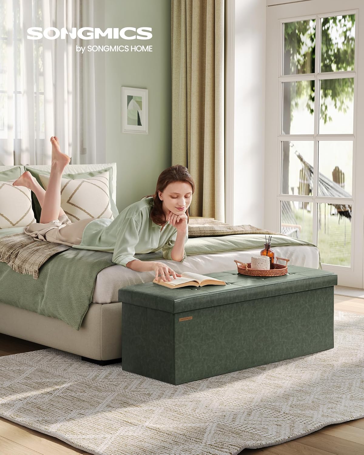 SONGMICS Mazie Collection - 43 Inches Folding Storage Ottoman Bench, Ottoman with Storage, Foot