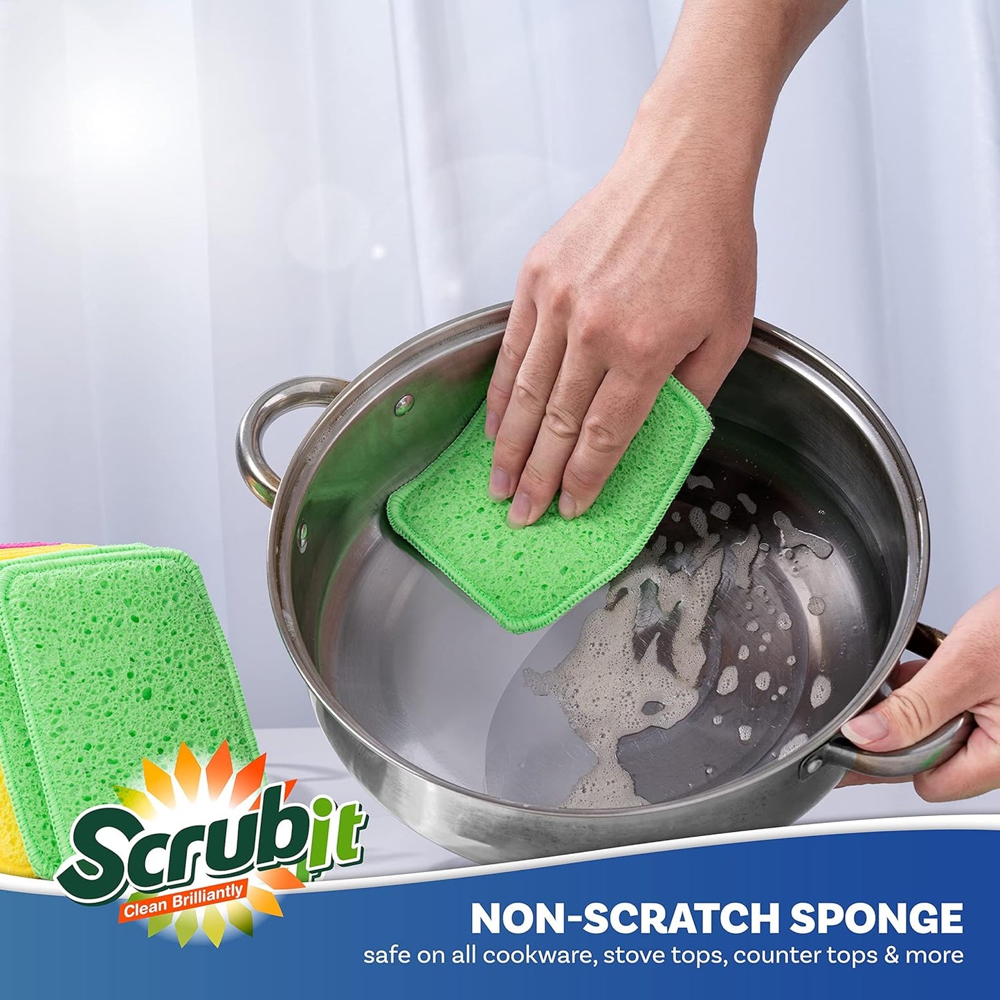 Scrub and Wipe Scrubbing Pads [10 Pack] – SCRUBIT Dual Sided Scouring Pad and Sponge - Reusable