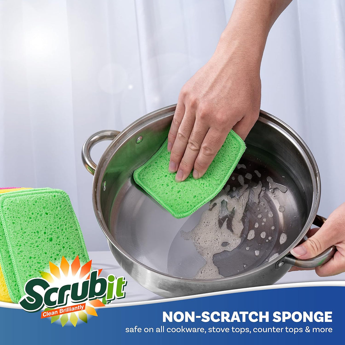 Scrub and Wipe Scrubbing Pads [10 Pack] – SCRUBIT Dual Sided Scouring Pad and Sponge - Reusable