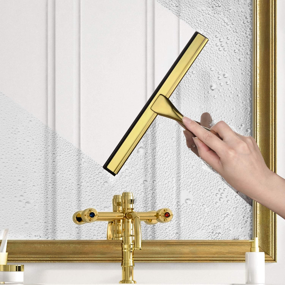 HIWARE All-Purpose Shower Squeegee for Shower Doors, Bathroom, Window and Car Glass - Brass