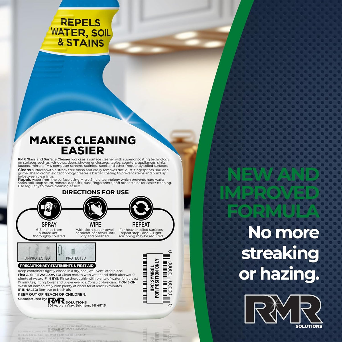 RMR Shower Spray, 2-in-1 Glass and Surface Cleaner Plus Repellent, Streak-Free Multi-Surface