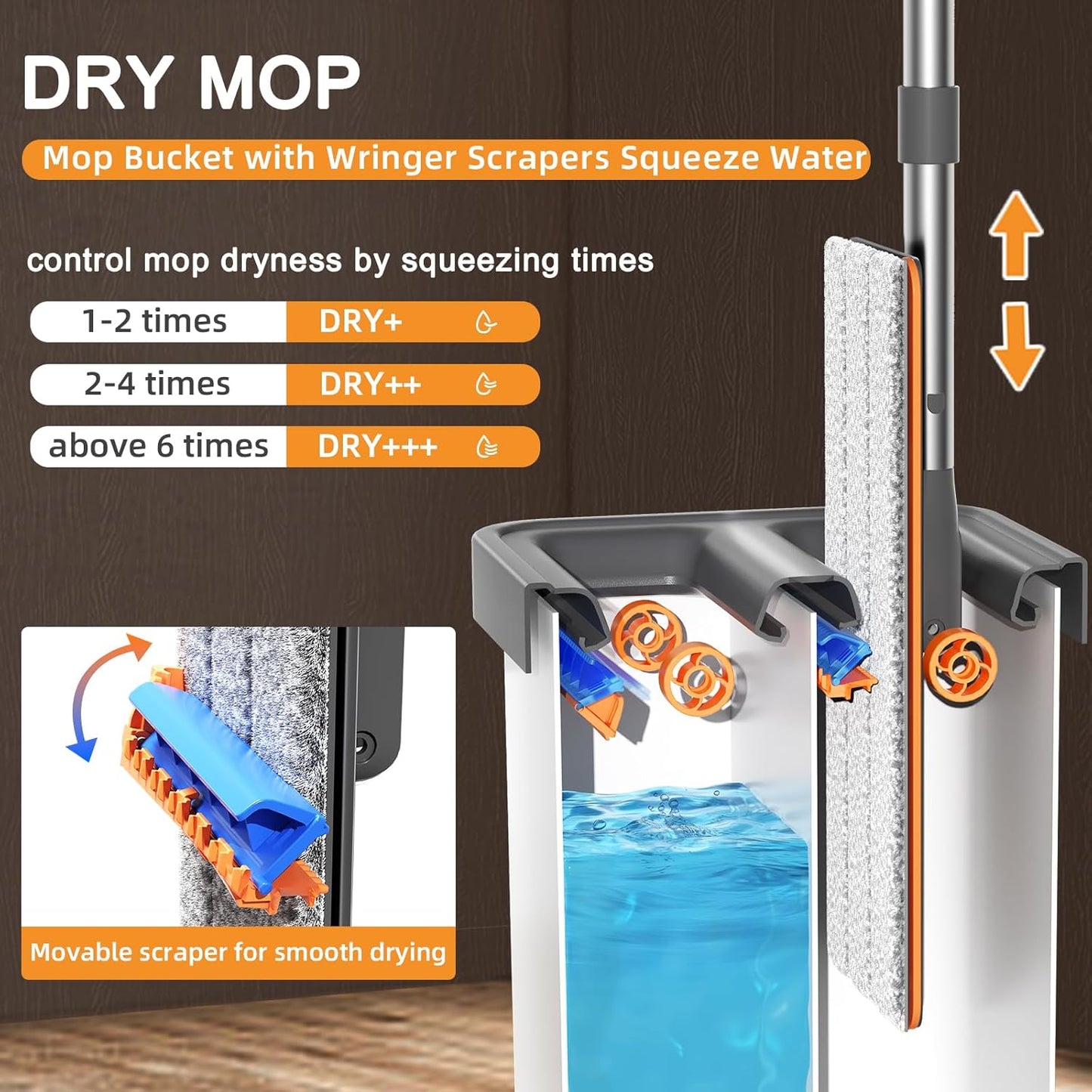 MOPALL Mop and Bucket with Wringer Set for Home, Hands-Free Flat Mop and Bucket Set for Floor