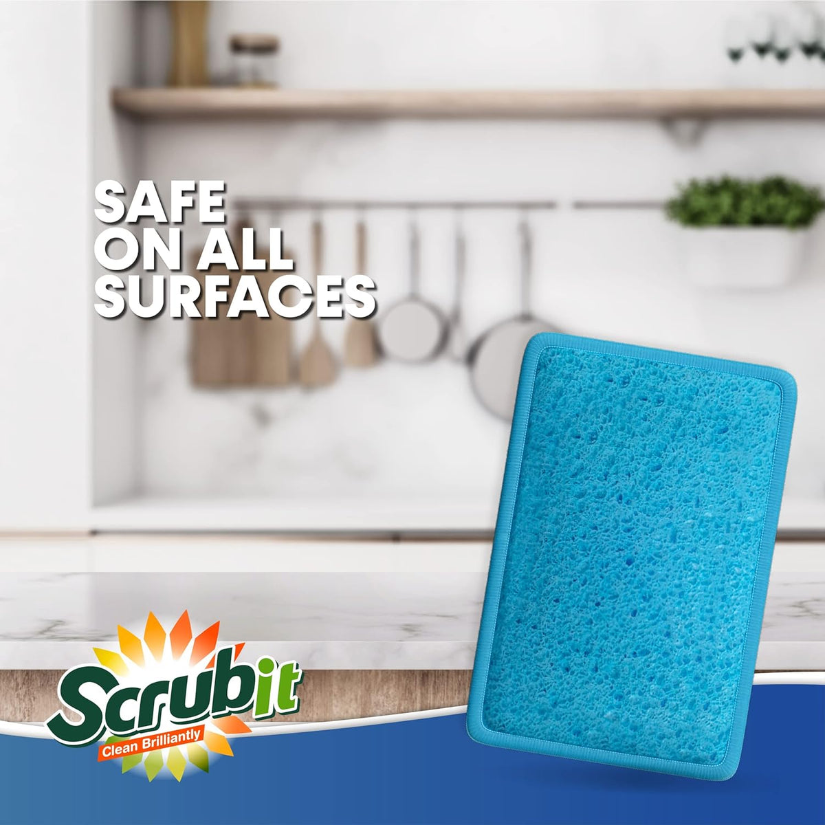 Scrub and Wipe Cleaning Sponges [10 Pack] – SCRUBIT Dual Sided Scouring Pad and Sponge - Reusable
