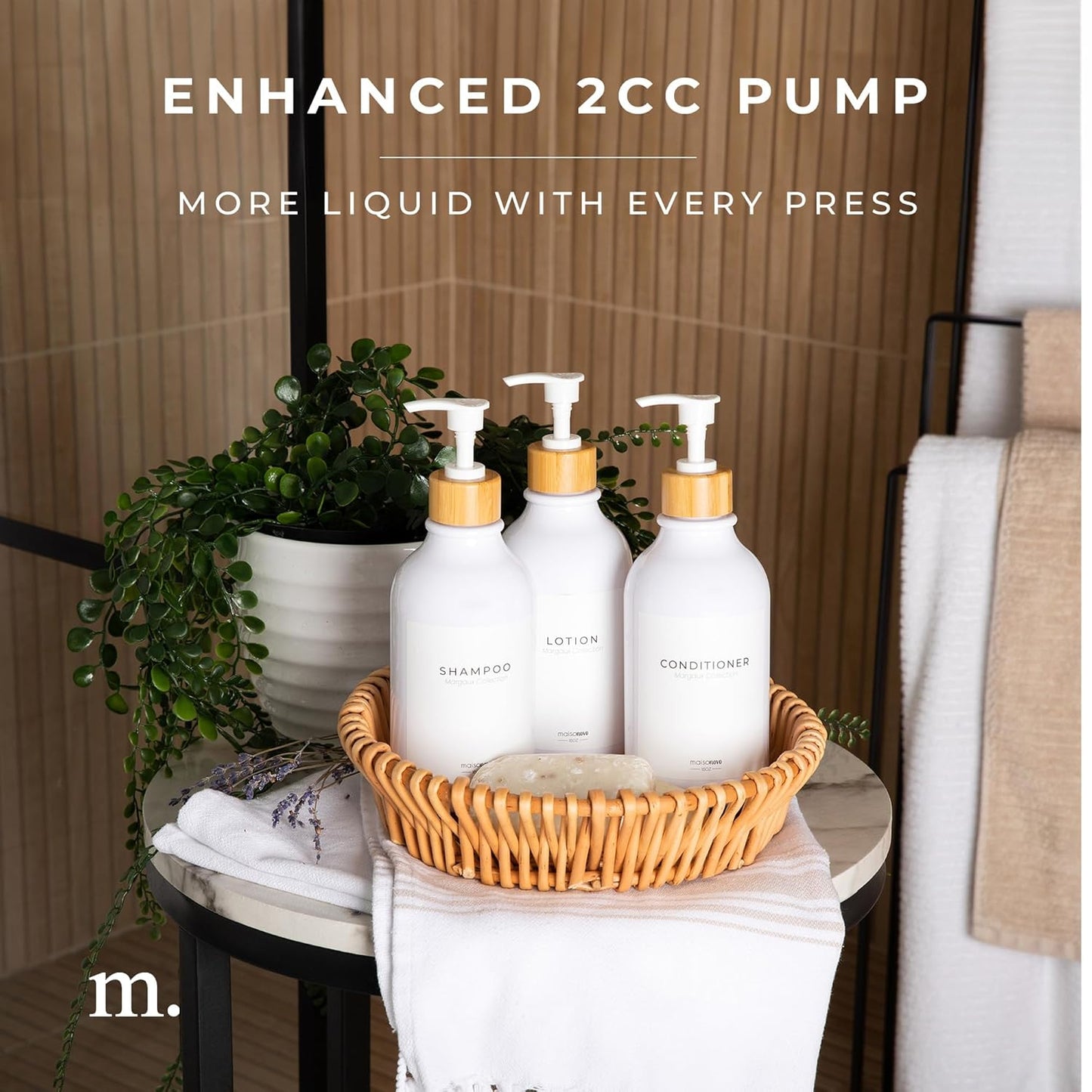 MaisoNovo Refillable Shampoo and Conditioner Bottles | 16.9 fl oz Set of 3 White Plastic Bottles