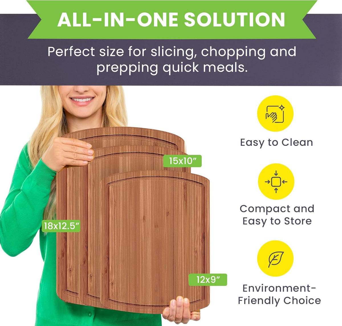 Bamboo Wooden Cutting Board Set of 3 - Used to Chop Veggies, Carve Meat, Present Charcuterie at
