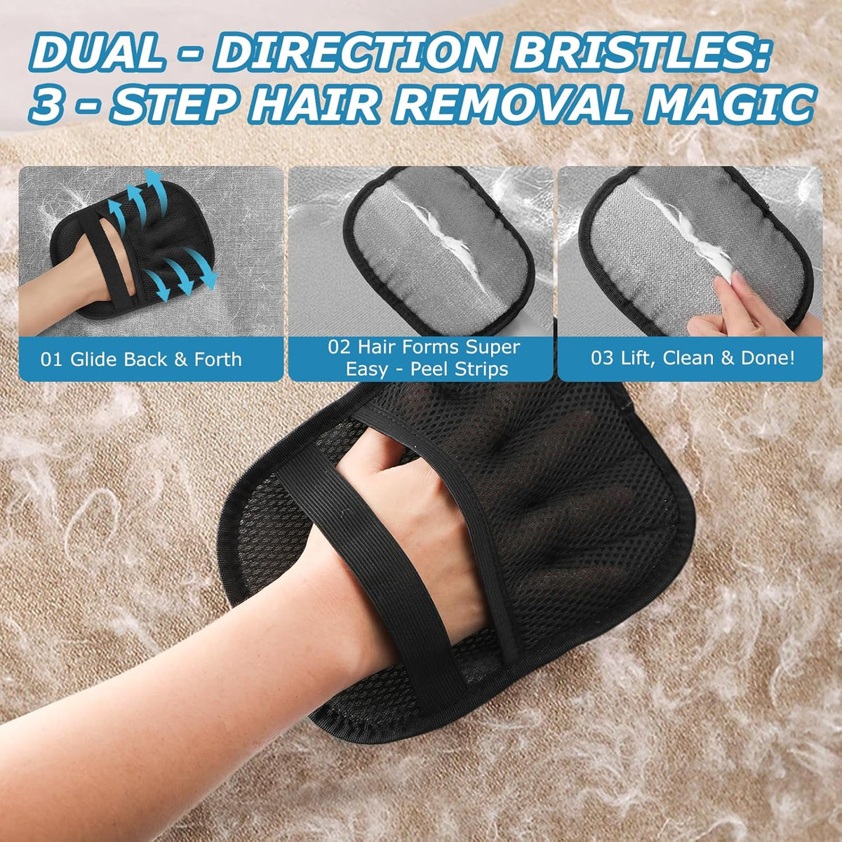 2Pcs Magic Brush Pet Hair Remover, Five-Finger Electrostatic Cat & Dog Hair Removal Gloves for