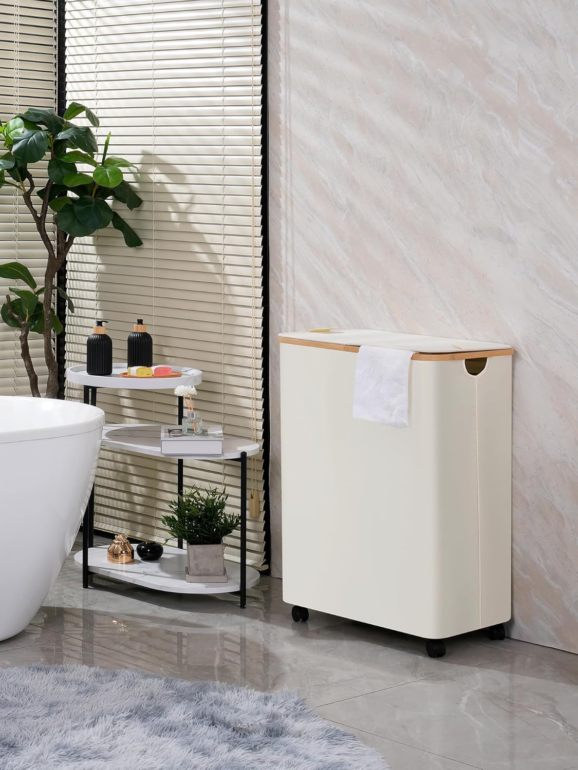 efluky Double Laundry Hamper with Wheels, Divided Laundry Hamper with Removable Bags, 2 Section