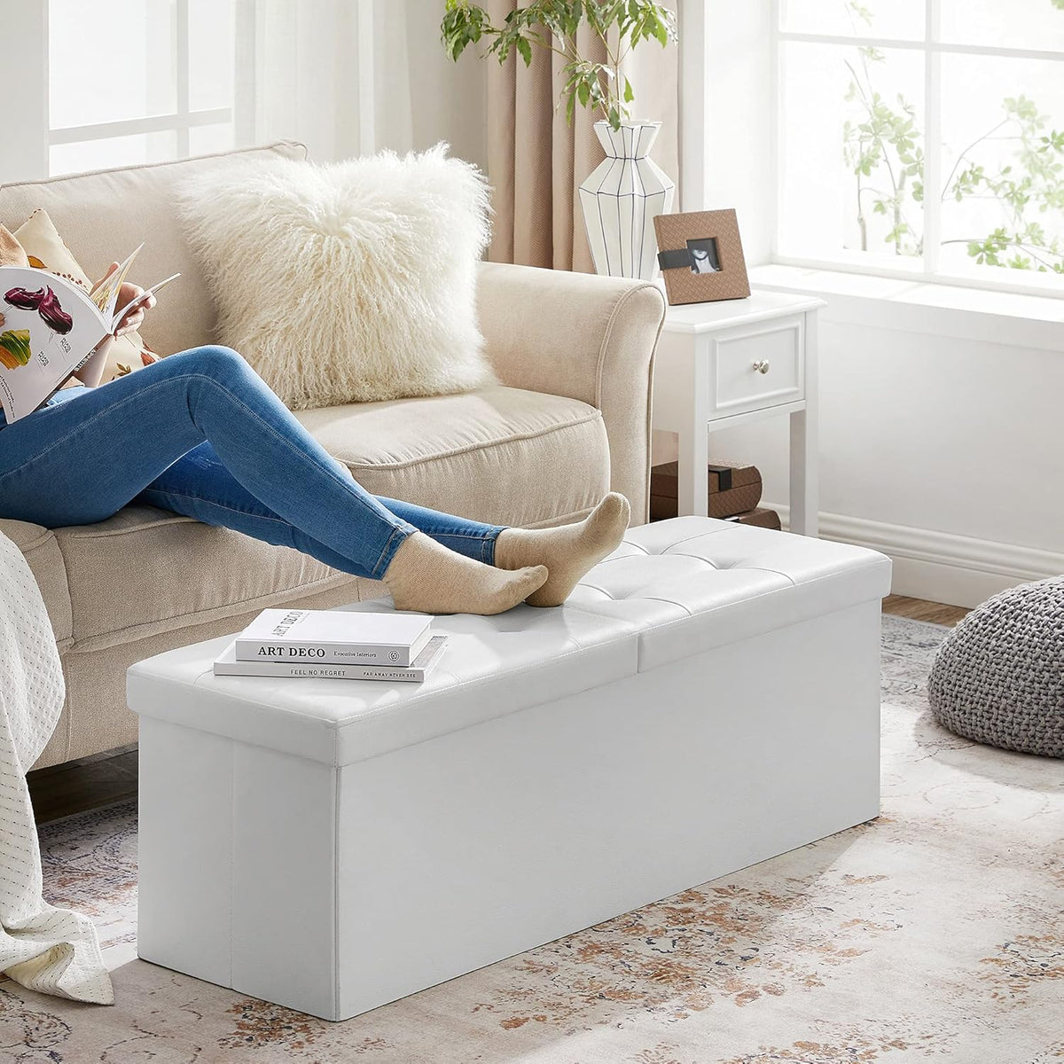 SONGMICS MAZIE Collection - 43 Inches Storage Ottoman Bench with Flipping Lid, Storage Chest with