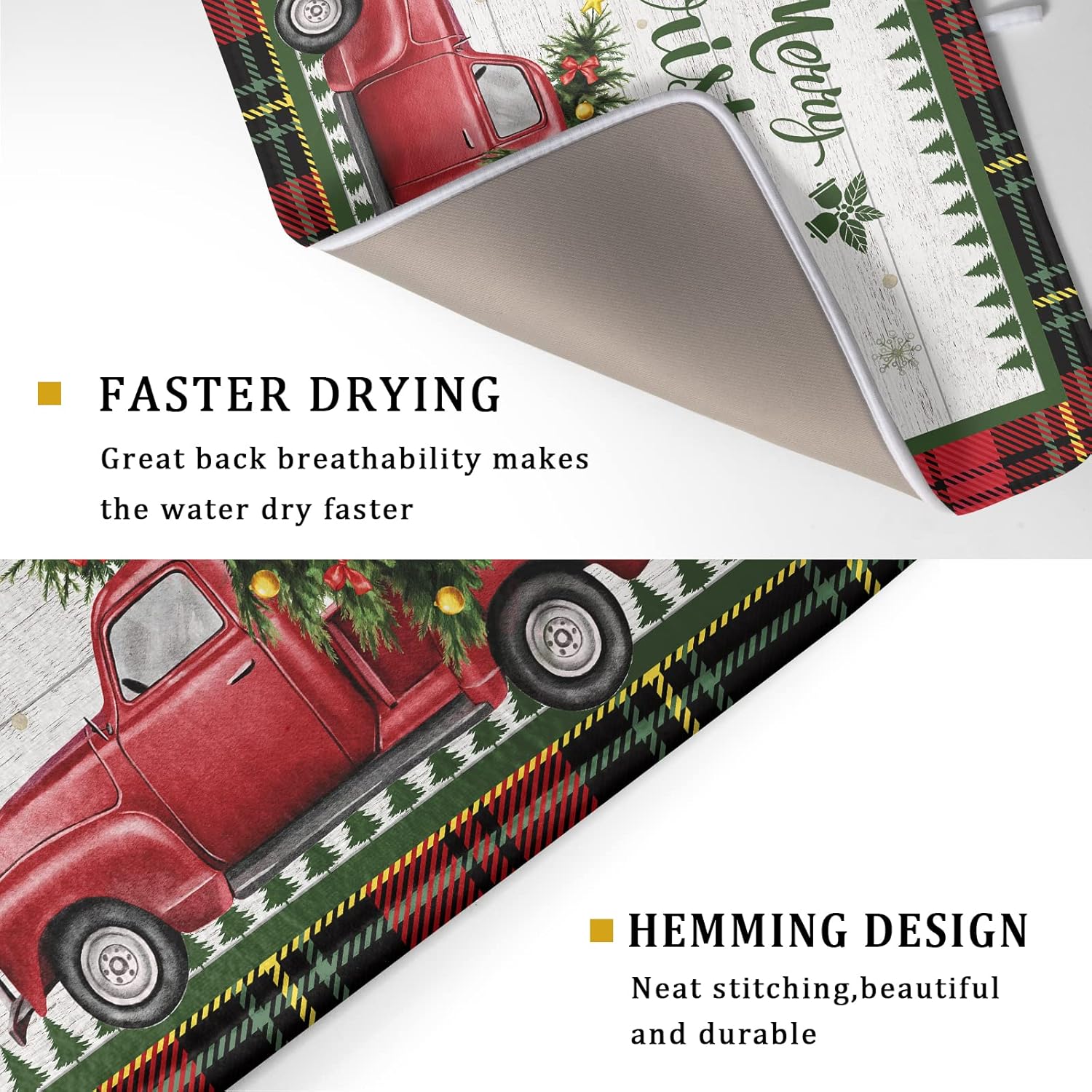 Christmas Dish Drying Mat 18x24 Inch for Kitchen Counter Decor Absorbent Reversible Microfiber Red