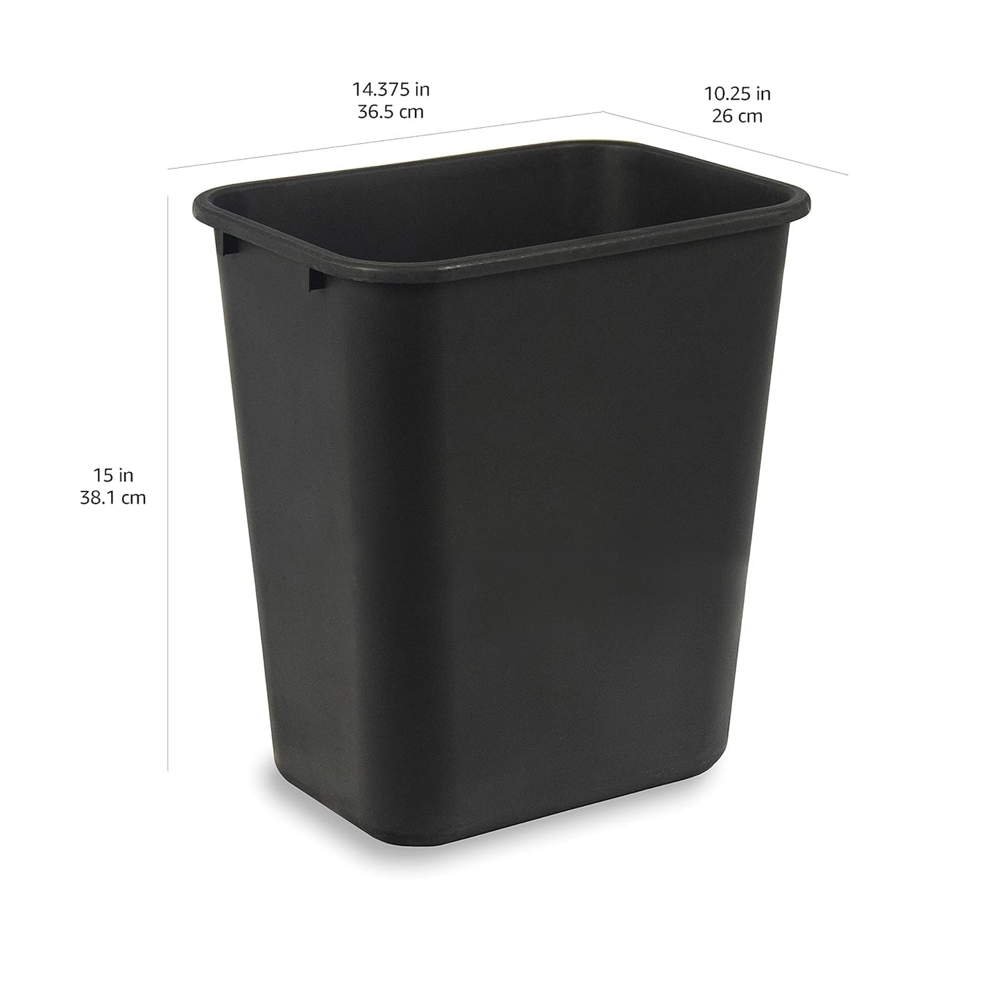 Amazon Basics Trash Can, Rectangular Commercial Office Wastebasket, 7 Gallon (Pack of 2), Black