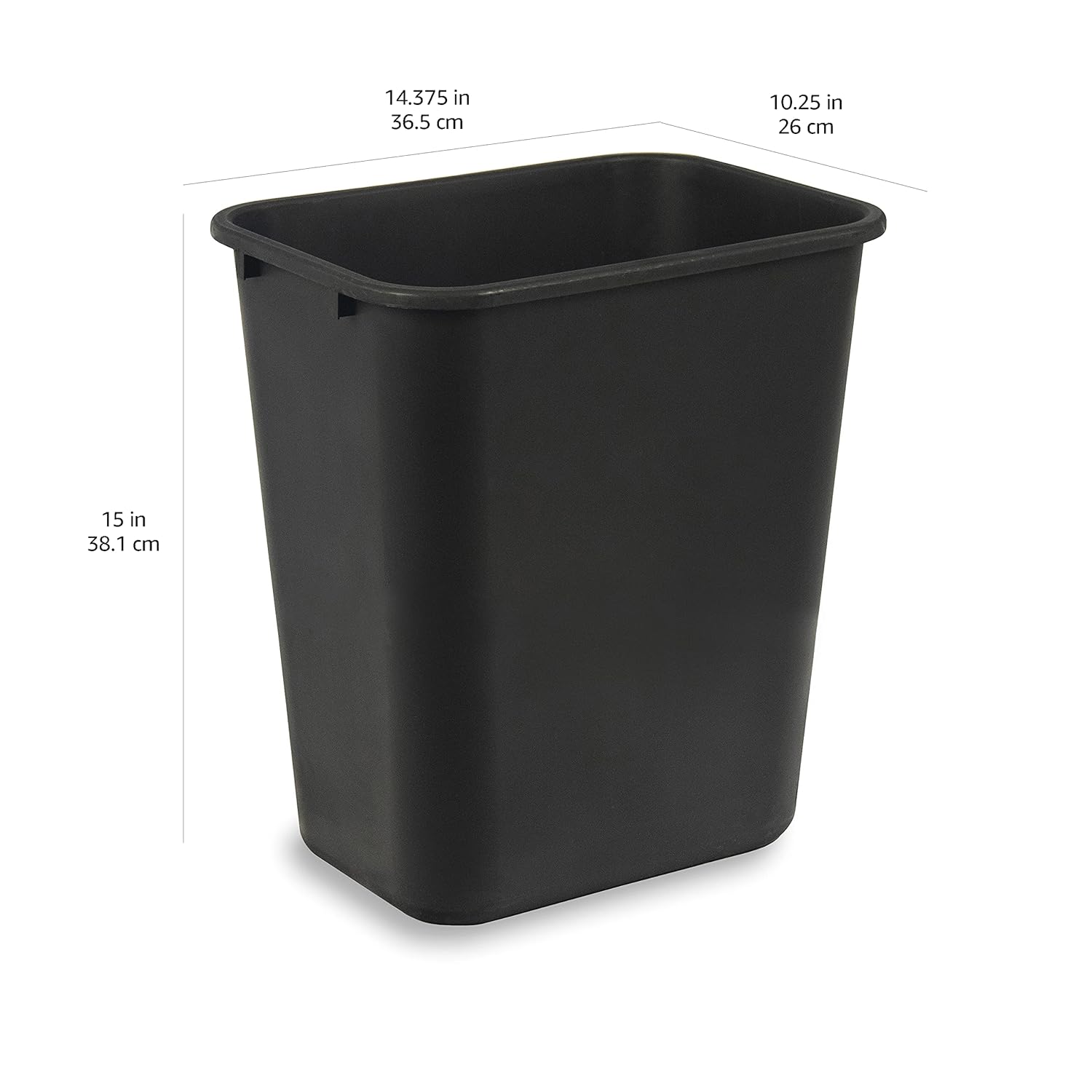 Amazon Basics Trash Can, Rectangular Commercial Office Wastebasket, 7 Gallon (Pack of 2), Black