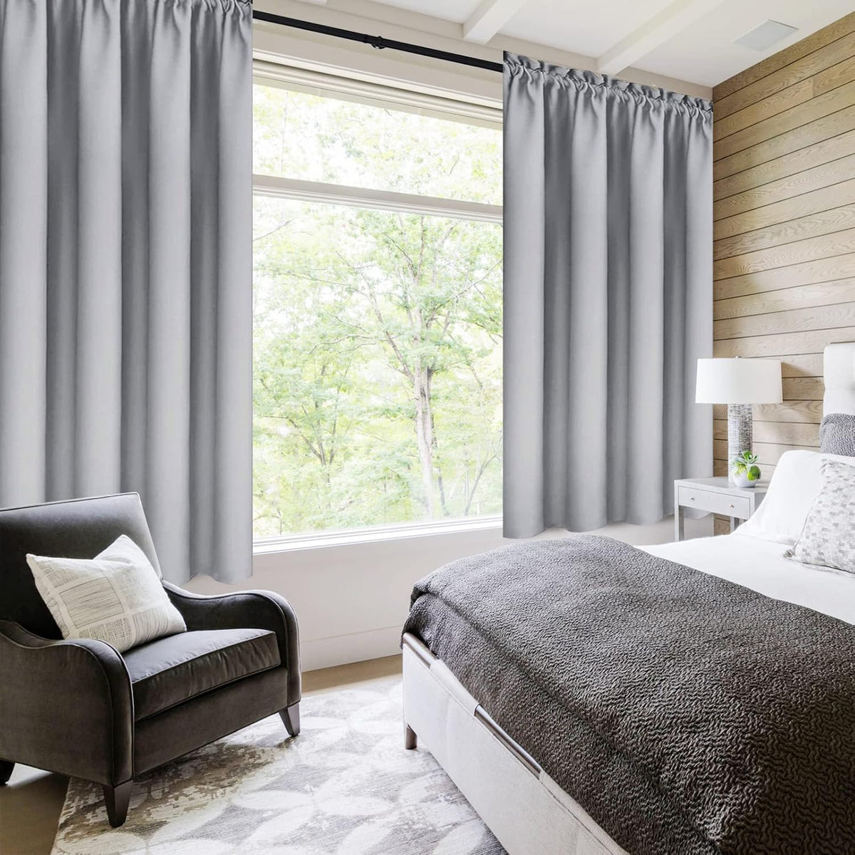 DWCN Silver Grey Short Blackout Curtains for Bedroom, Thermal Insulated Energy Saving Room