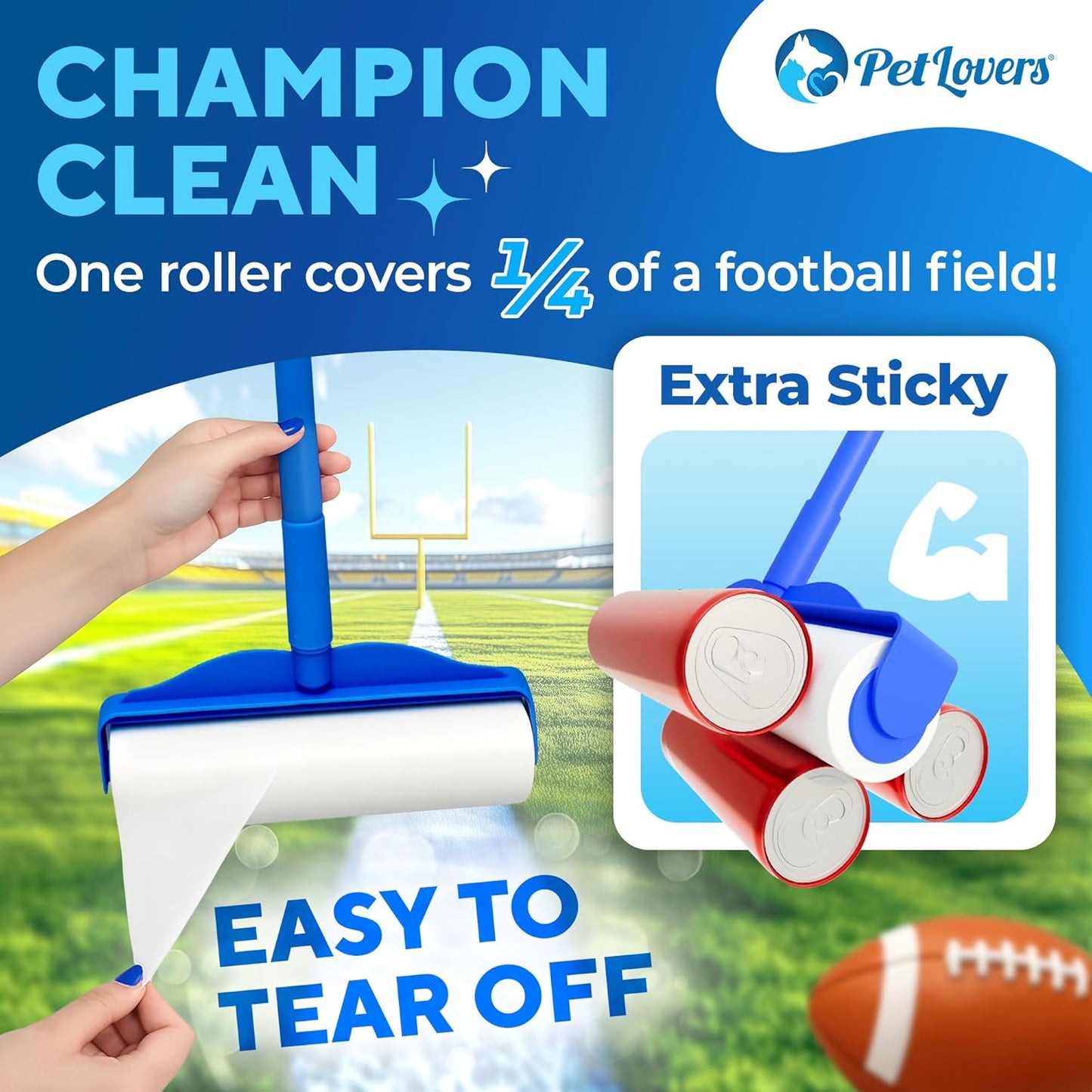 PetLovers Extra Sticky Floor Lint Roller 4 Pack of Refills Only - No Handles Included - 90 Sheets
