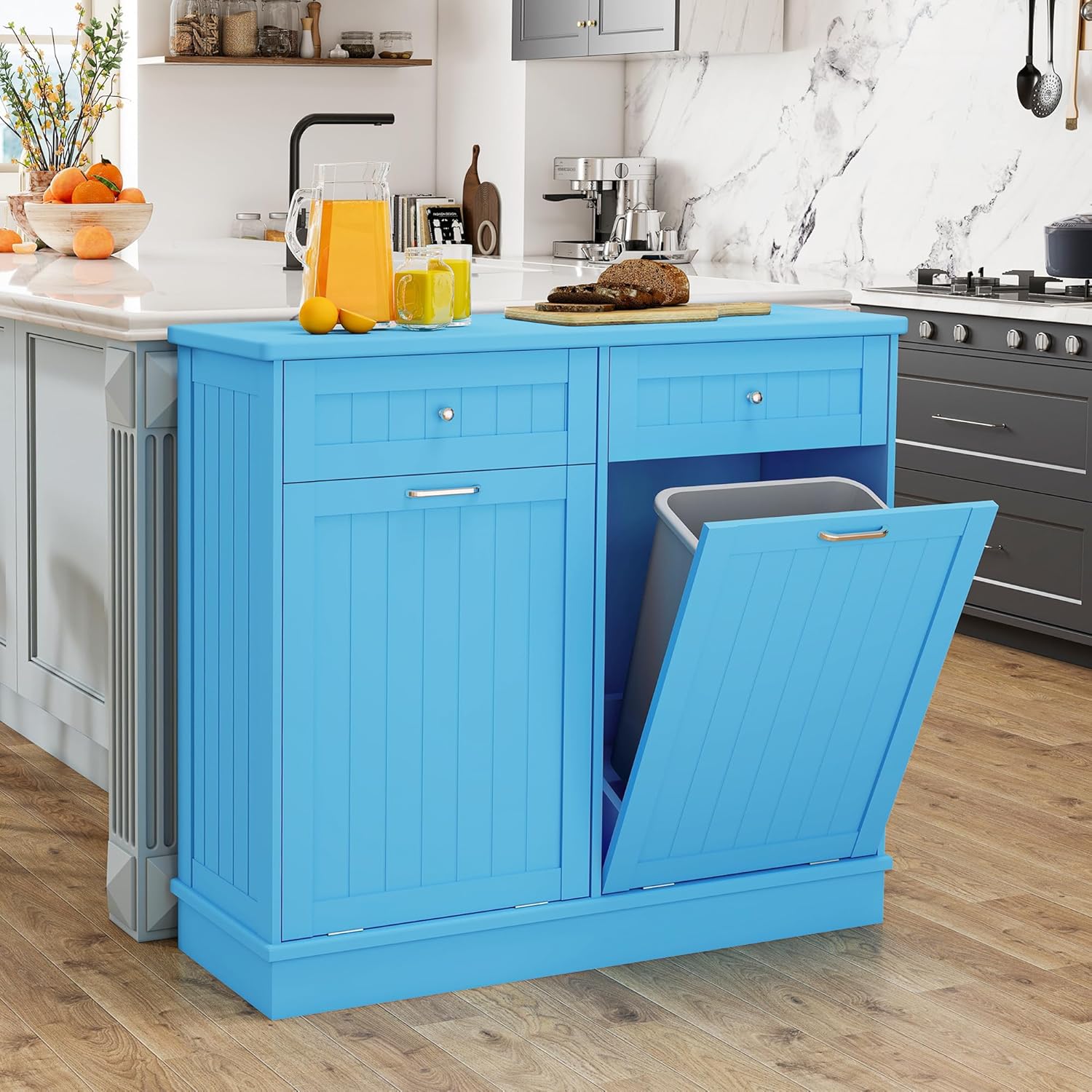 Betterhood Tilt Out Trash Cabinet 10 Gallon Wooden Free Standing Laundry Sorter Cabinet,Recycling