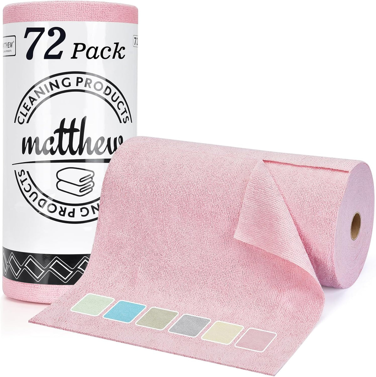 Matthew Microfiber Cleaning Cloth Roll 72Pack (12" x 12") Reusable Paper Towels&Washable Tear Away
