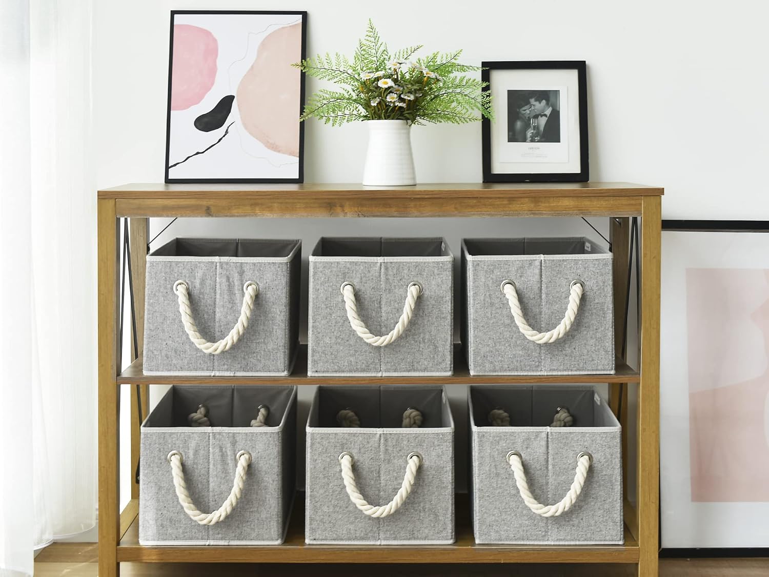 StorageWorks Storage Baskets for Shelves, Foldable Fabric Closet Storage Bins with Handles, Fabric