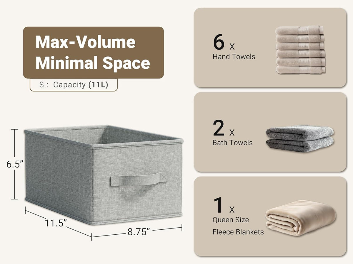 3 Pack Fabric Storage Bins for Shelves | 11.5x8.75x6.5in Closet Storage Baskets | Collapsible