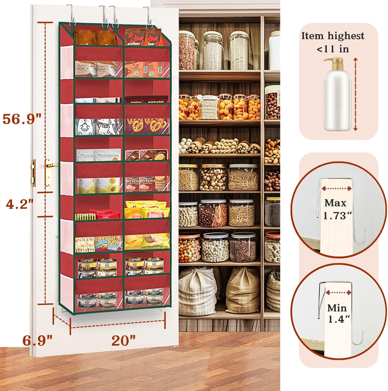 Over The Door Organizer 5 Tiers, Extra Large Behind Door Storage of 10 Compartments, 80 lbs Weight