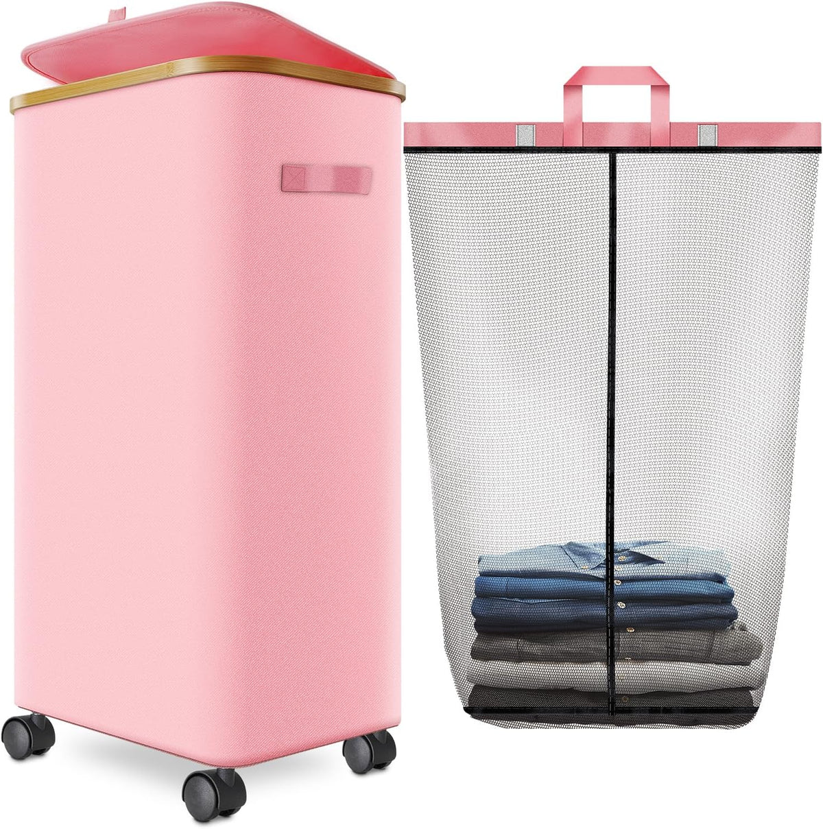 Laundry Hamper with Wheels,29 Gal (110L) Laundry Basket with lid Rolling Clothes Hamper Foldable
