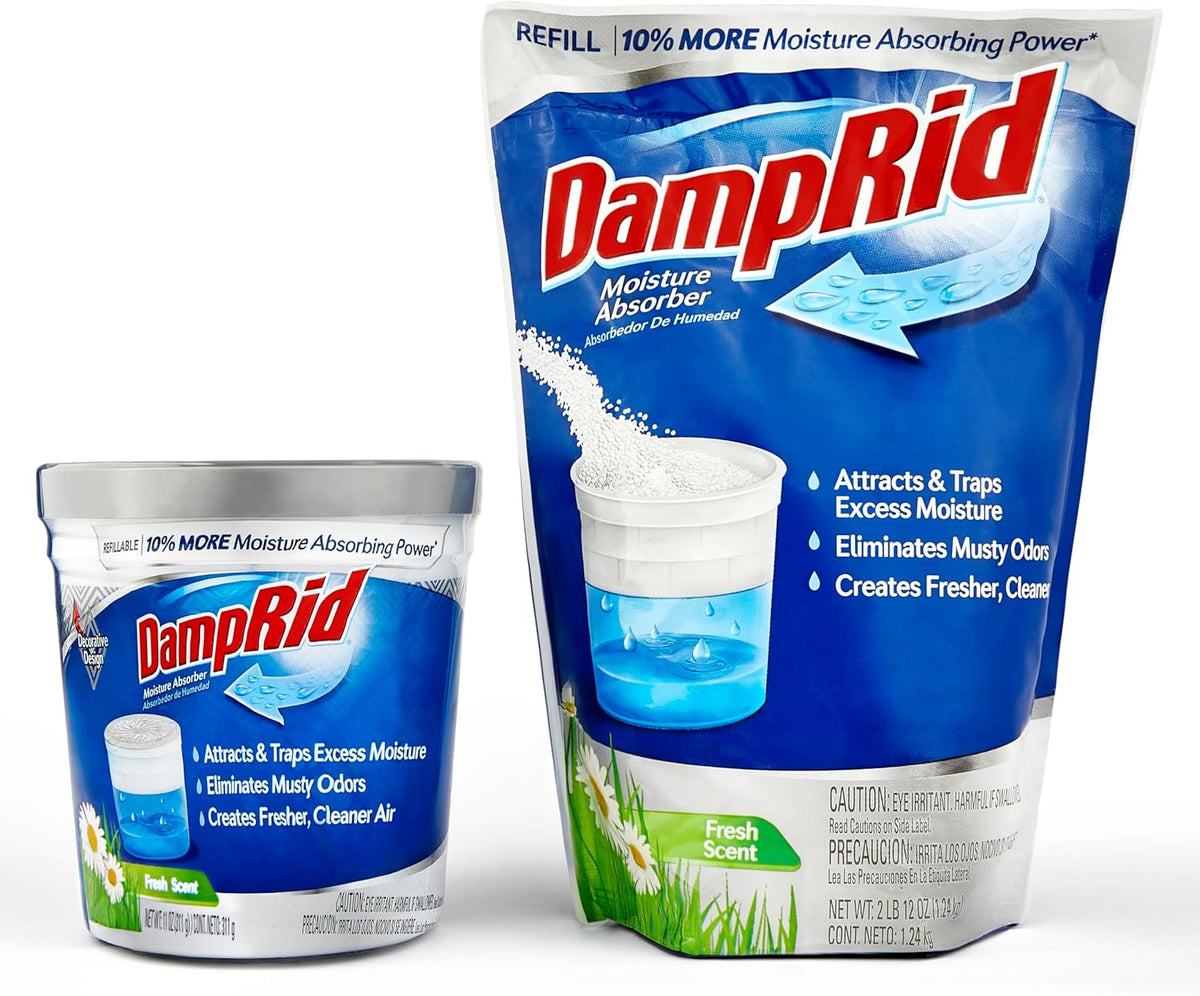 Damp Rid Refillable Moisture Absorber, Includes Single Damp Rid Fresh Scent 11oz. Cup & 44oz.