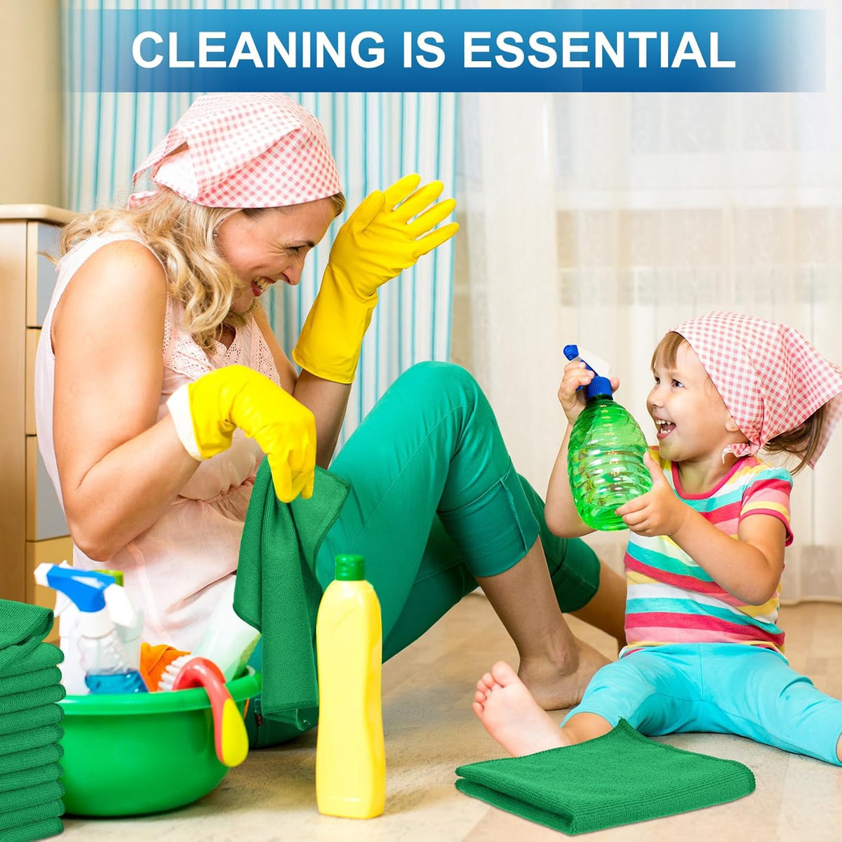 Tenare 100 Pack 12'' x 12'' Microfiber Cleaning Cloths Reusable Cleaning Rags Bulk Microfiber
