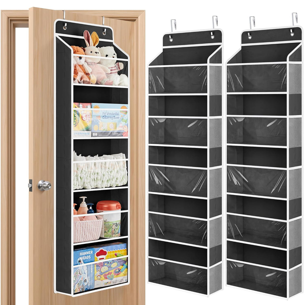 JARLINK 2 Pack Toy Stuffed Animal Storage, Over The Door Organizer W/Clear View Windows, 44lb Load