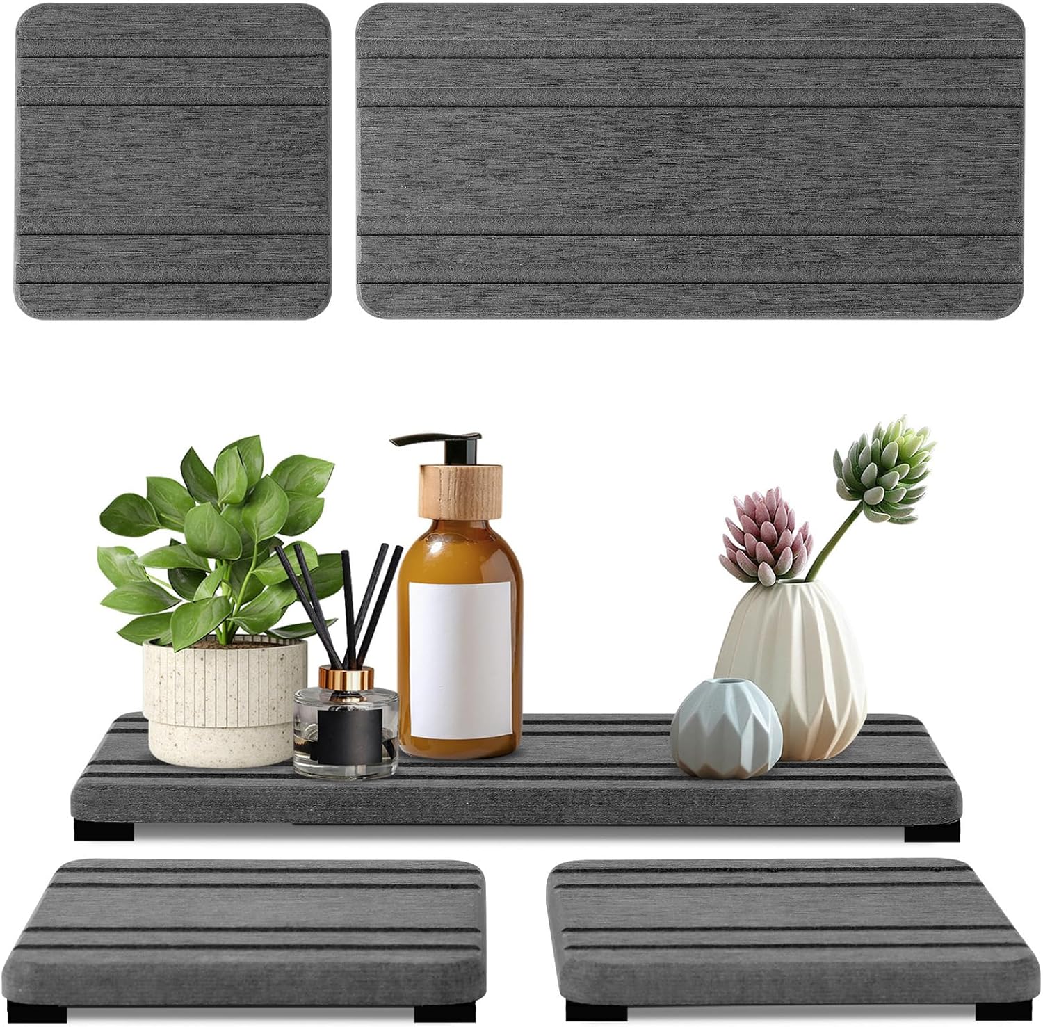 3PCS Water Absorbing Stone Tray, DryingNeat Diatomite Stone Sink Tray, Instant Dry Sink Coasters