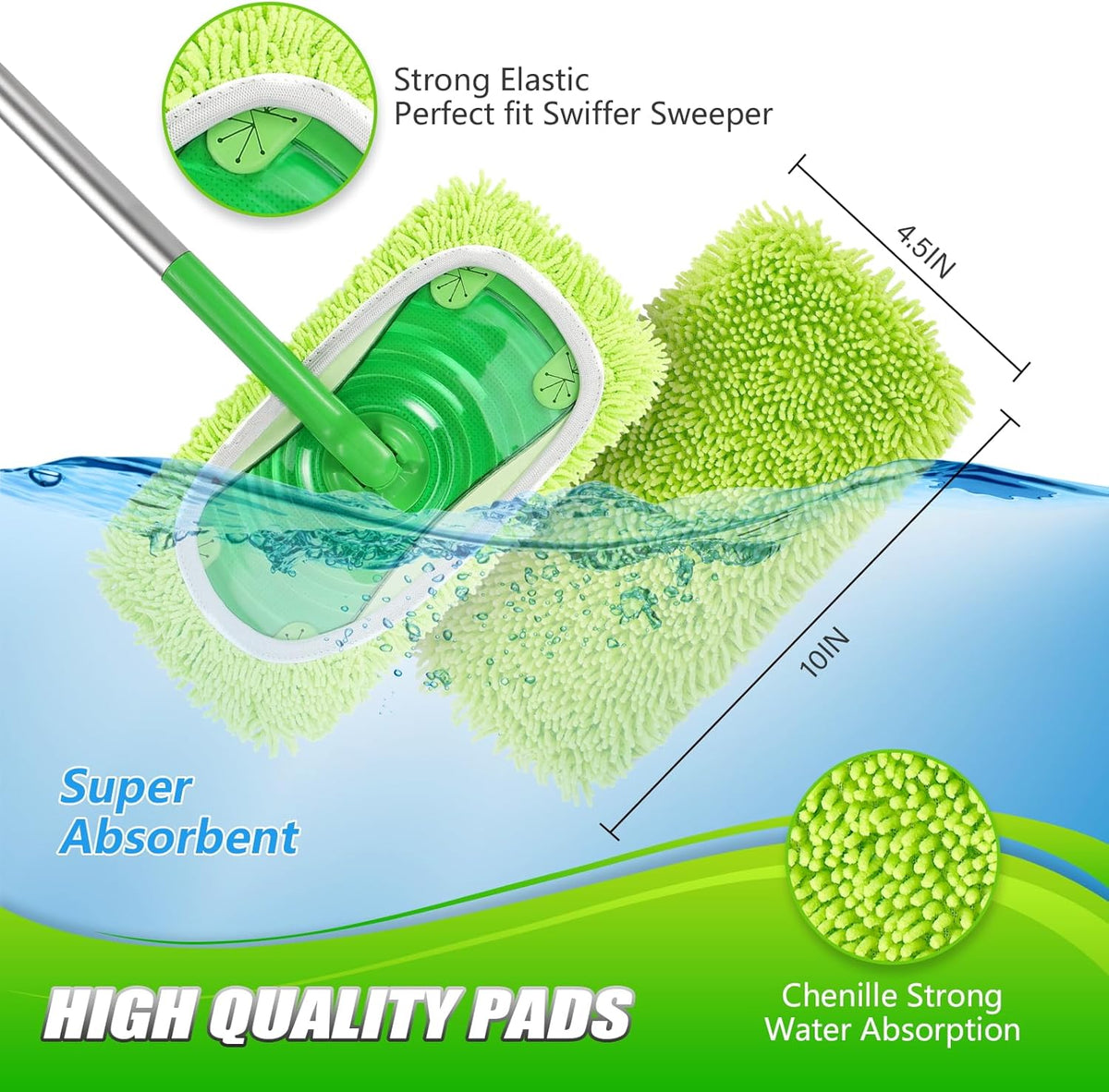 Set of 4 Reusable Microfiber Mop Pads Compatible with Swiffer Sweeper, Dry Sweeping Cloths