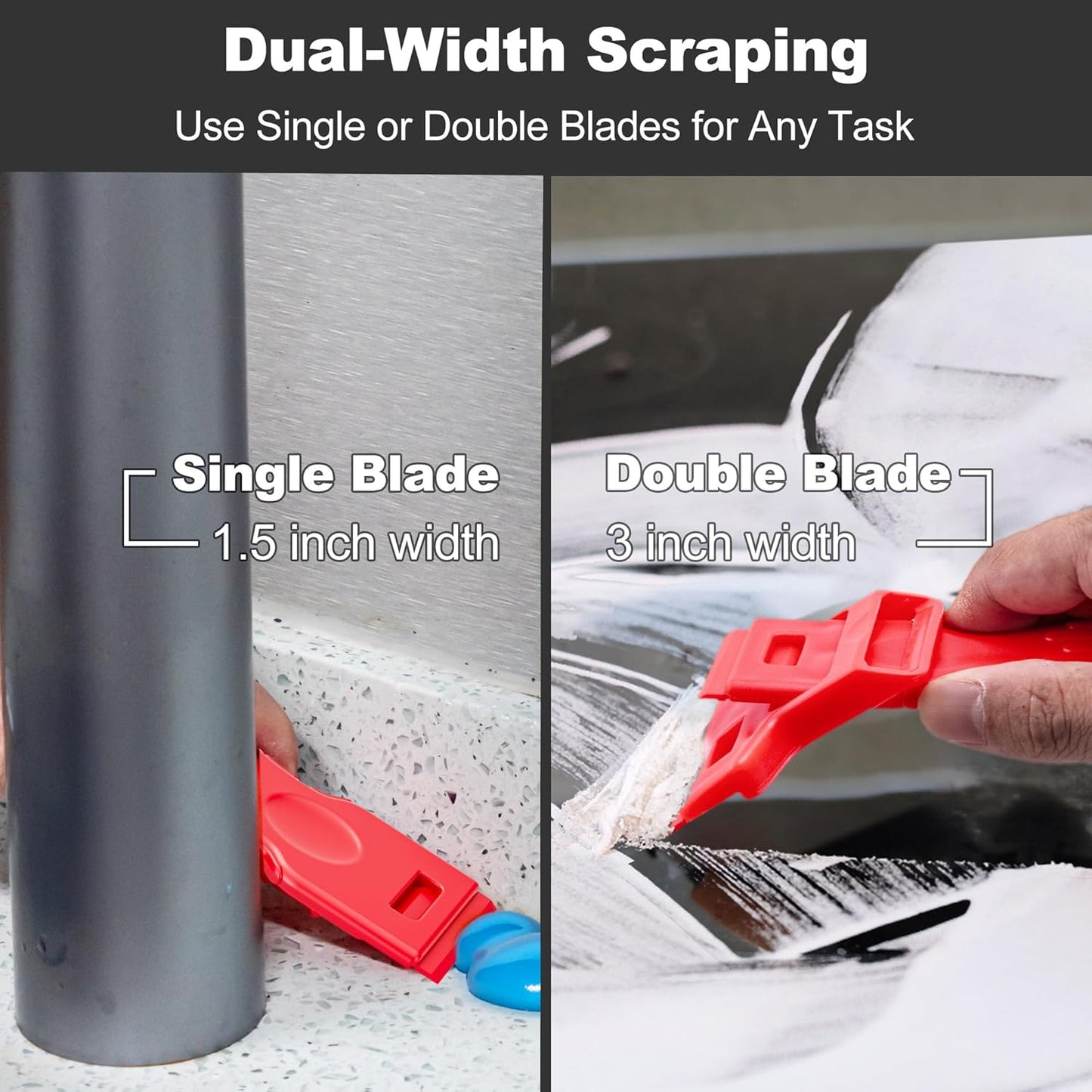 Dual-Width Plastic Razor Blade Scraper Tool Non Scratch - 2-Pack With 100 Blades, Single Or Double