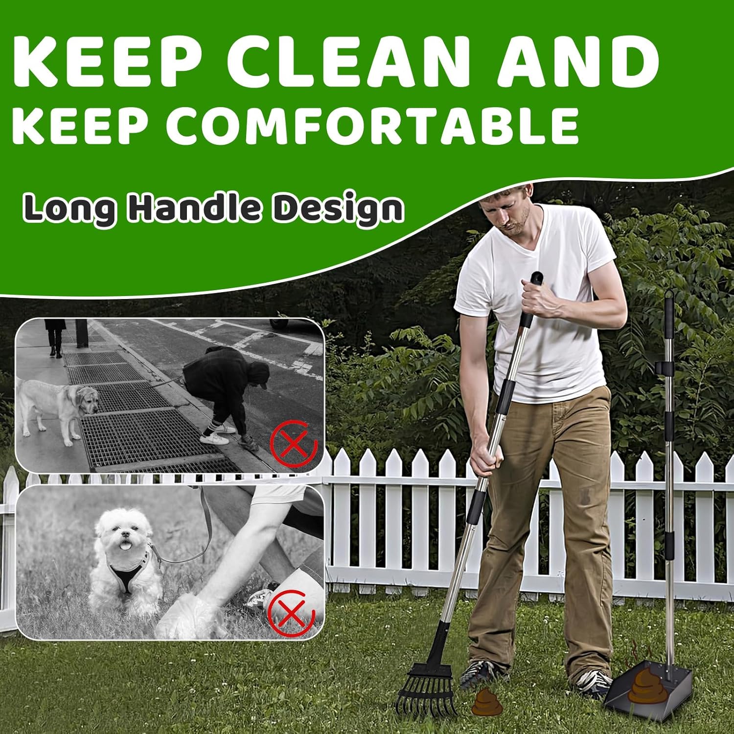 Dog Poop Trash Can Outside with Pooper Scooper and Metal Rake & Tray, 20L/5Gal Dog Waste Trash Can
