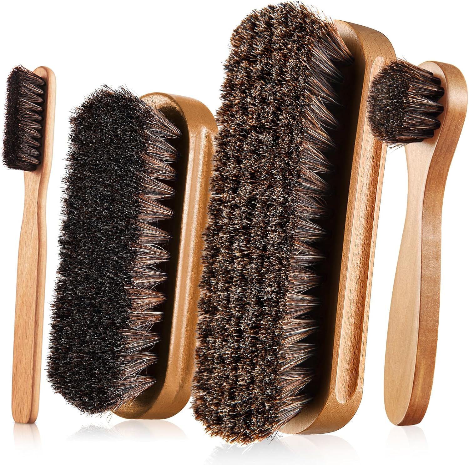 4 Pcs Horsehair Shine Shoes Brush Kit Polish Dauber Applicators Cleaning Leather Shoes Boots Care