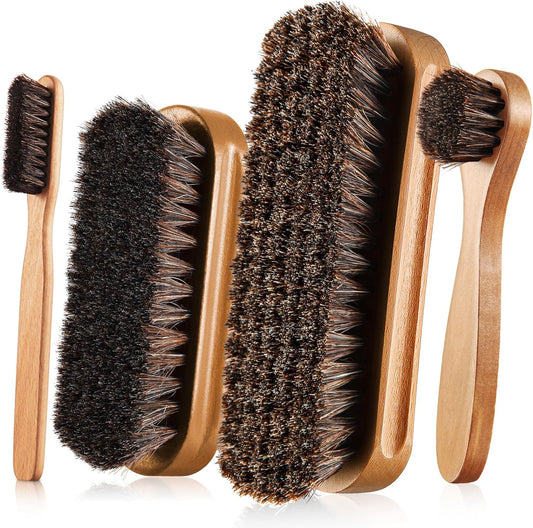 4 Pcs Horsehair Shine Shoes Brush Kit Polish Dauber Applicators Cleaning Leather Shoes Boots Care