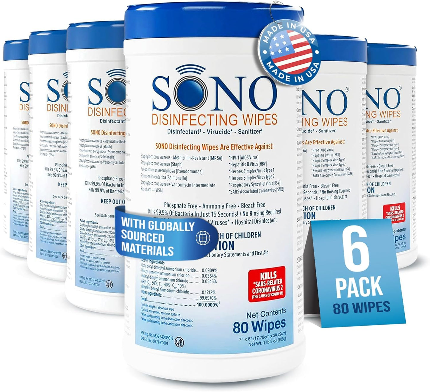 SONO Disinfecting Wipes - Alcohol-Free, No Bleach, Medical-Grade I Multi-Surface Cleaning for Home
