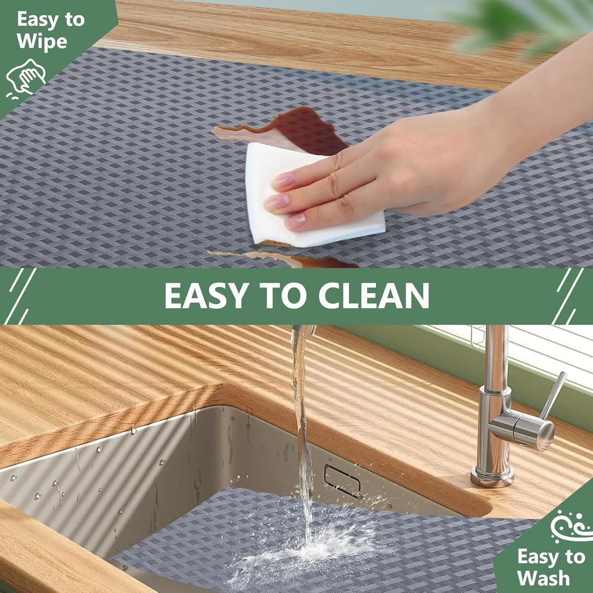 Shelf Liners, Non-Adhesive Drawer Liner, Waterproof & Oil-Proof Kitchen Cabinet Cupboard Liner