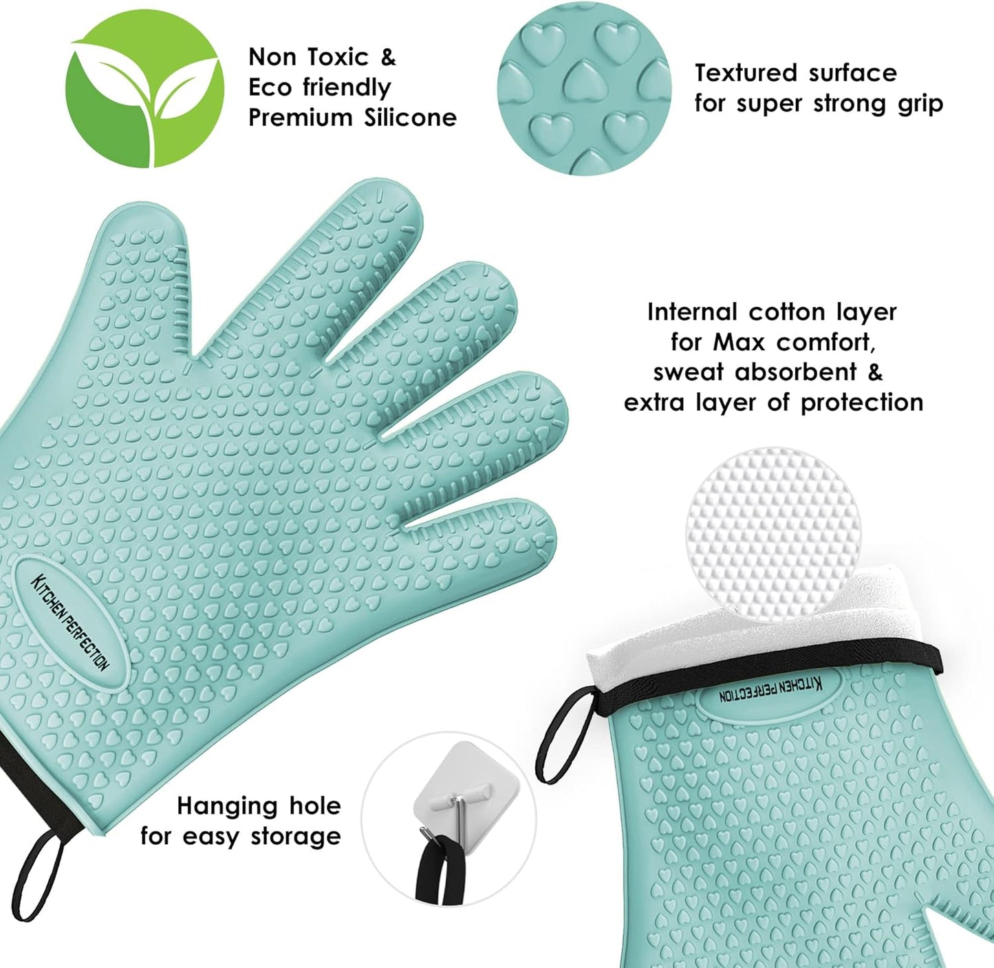 KITCHEN PERFECTION S Silicone Smoker Oven Gloves -Extreme Heat Resistant BBQ Gloves -Handle Hot