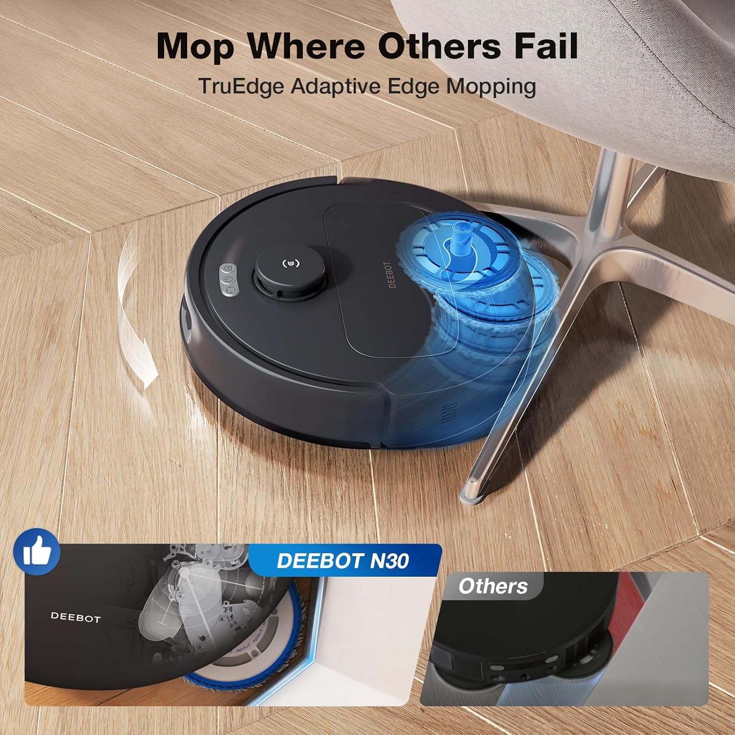 ECOVACS DEEBOT N30 Omni Care Robot Vacuum and Mop, 10000Pa Suction, TruEdge Adaptive Edge Mopping