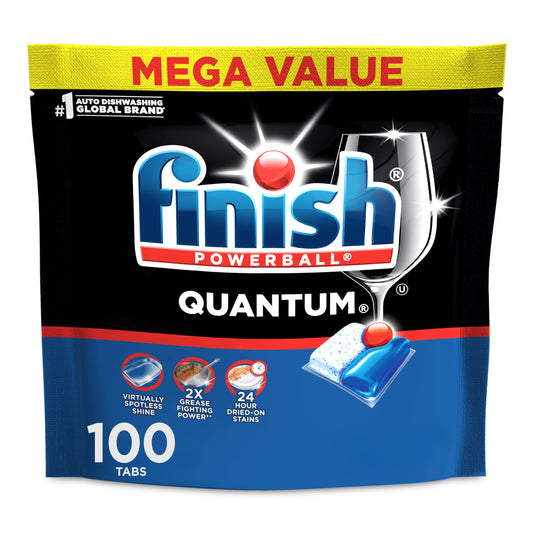 Finish Quantum Dishwasher Pods, No Pre-Rinse Dishwasher Detergent Soap Removes 24HR Dried-On Stain