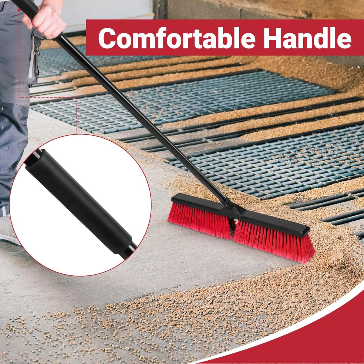 24" Push Broom Outdoor with 63" Long Handle and Stiff Bristles, Heavy Duty Outdoor Broom Brush for