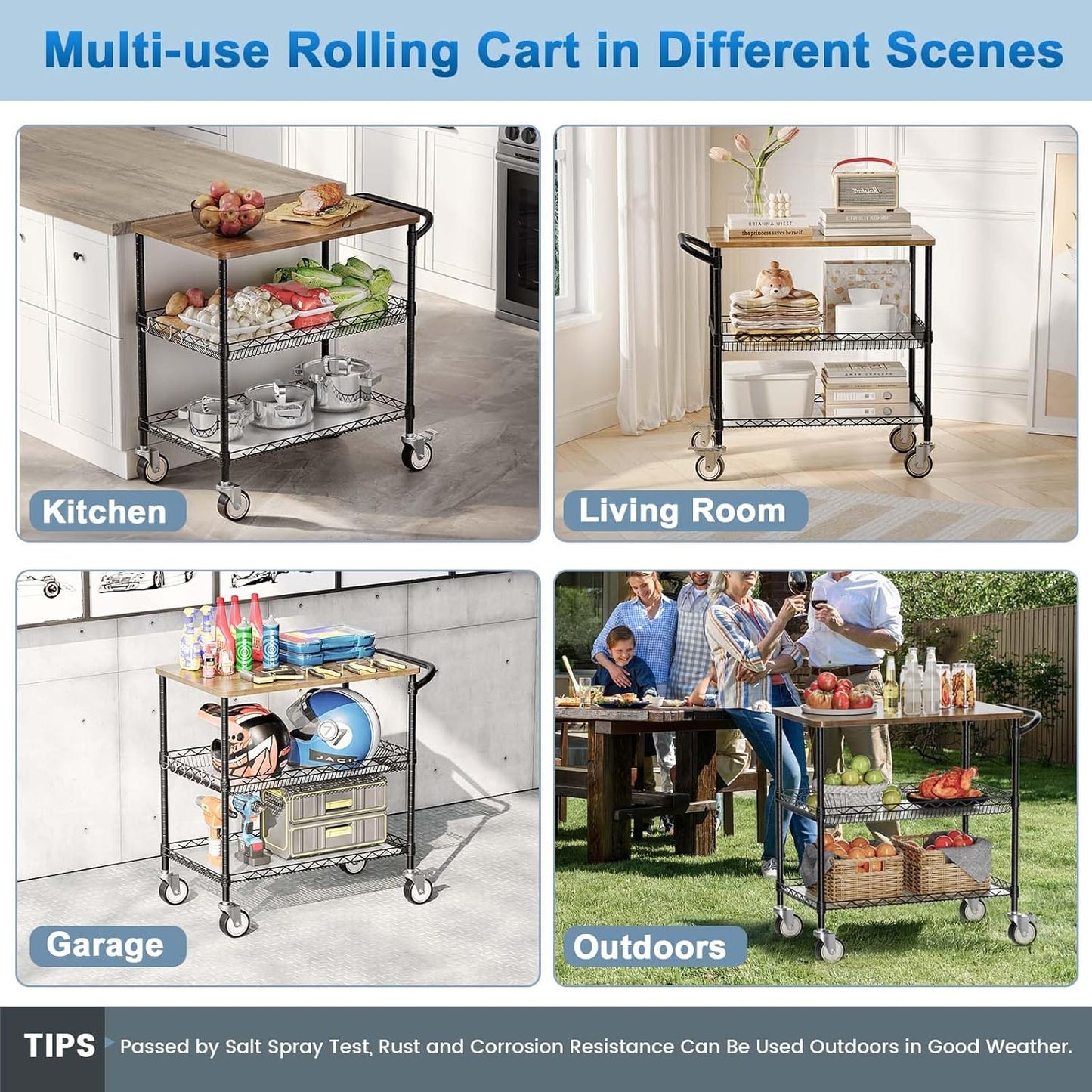 Leteuke Rolling Kitchen Carts with Wheels, 34" L x 17.5" W, 3-Tier Heavy Duty Utility Cart with