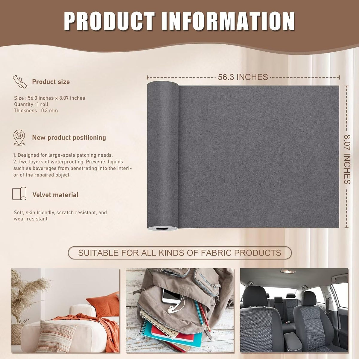 Azobur Couch Patches, Extra-Large Durable Fabric Tape, Ideal for Automotive Upholstery Repair