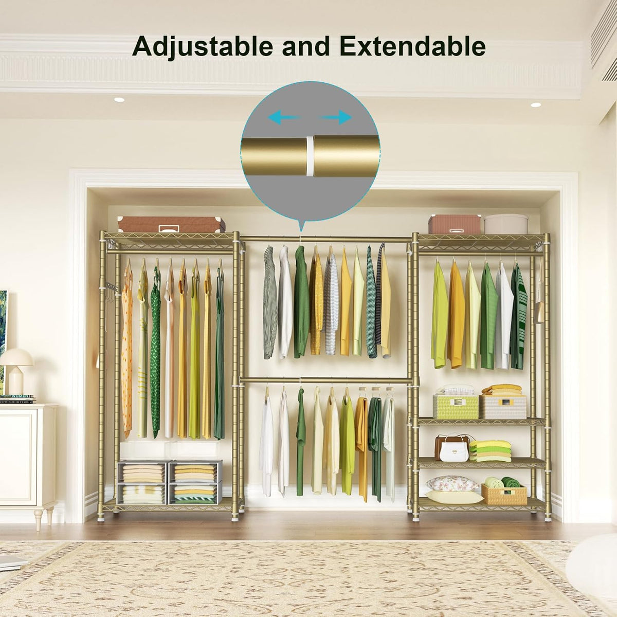 Ulif E1 Heavy Duty Closet Garment Rack, 6 Tiers Adjustable Metal Freestanding Expandable Clothing