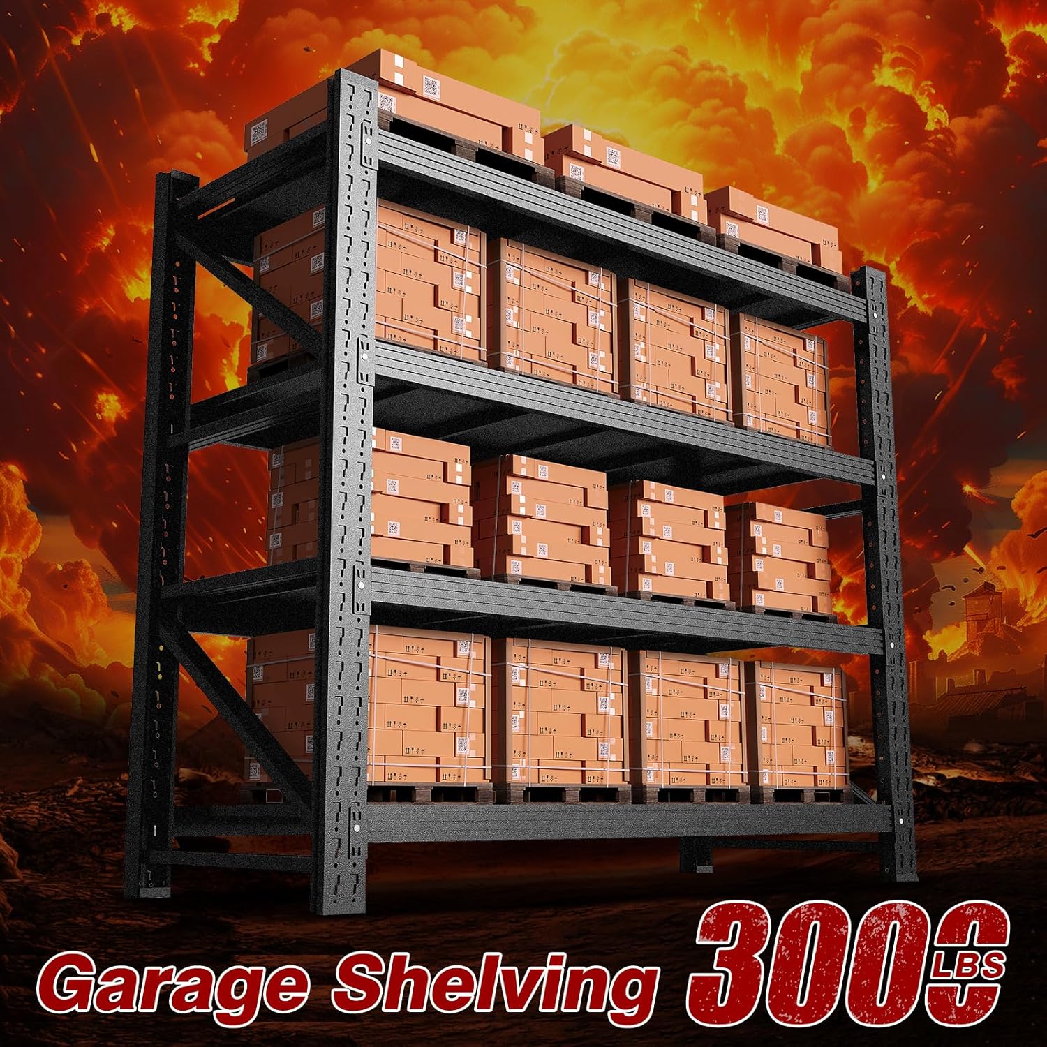 5000LBS Metal Steel Storage Shelves - 71.3" W Black 4 Tier Heavy Duty Rack Commercial Industrial