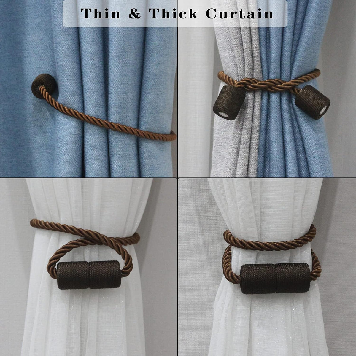 2 Pack Strong Magnetic Curtain Tiebacks Outdoor Elegant Decorative Tie Backs Modern Rope Tiebacks