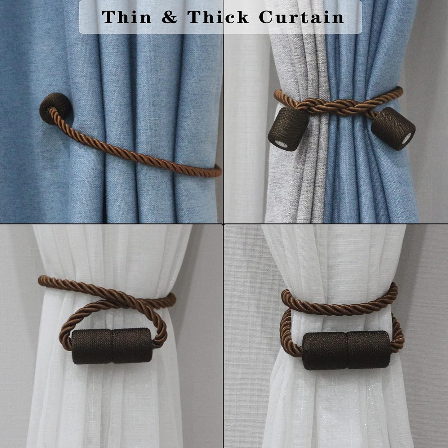 4 Pack Strong Magnetic Curtain Tiebacks Outdoor Elegant Decorative Tie Backs Modern Rope Tiebacks