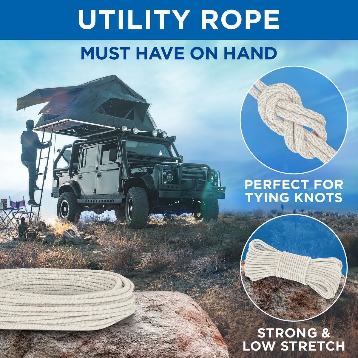 TECEUM 500lb Cotton Rope 3/16” (5 mm) – 50 FT | 100 FT– Strong All-Purpose Braided Rope – Natural