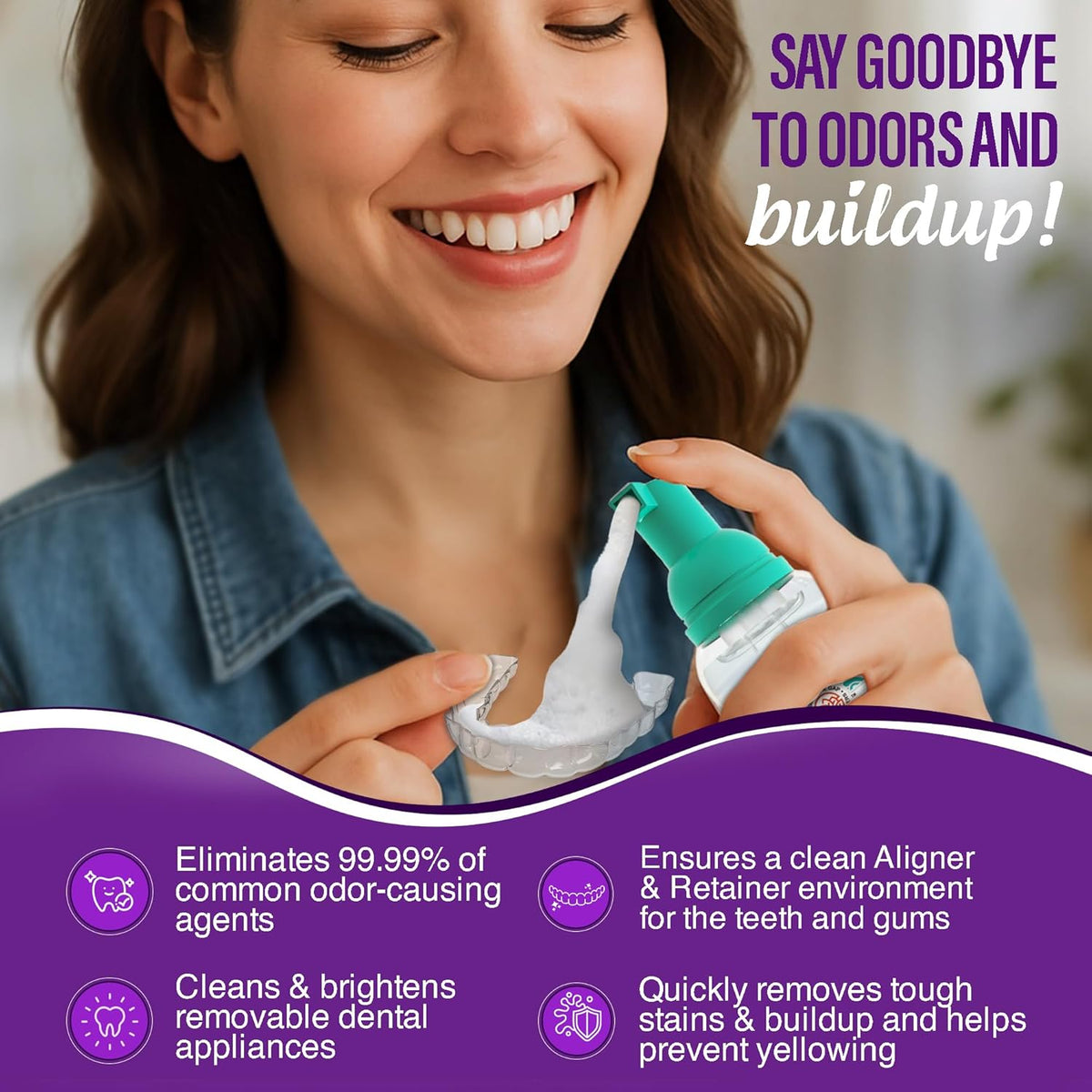 GuruNanda Aligner & Retainer Cleaner Foam – Gentle Cleaning for Aligners, Retainers, Veneers &