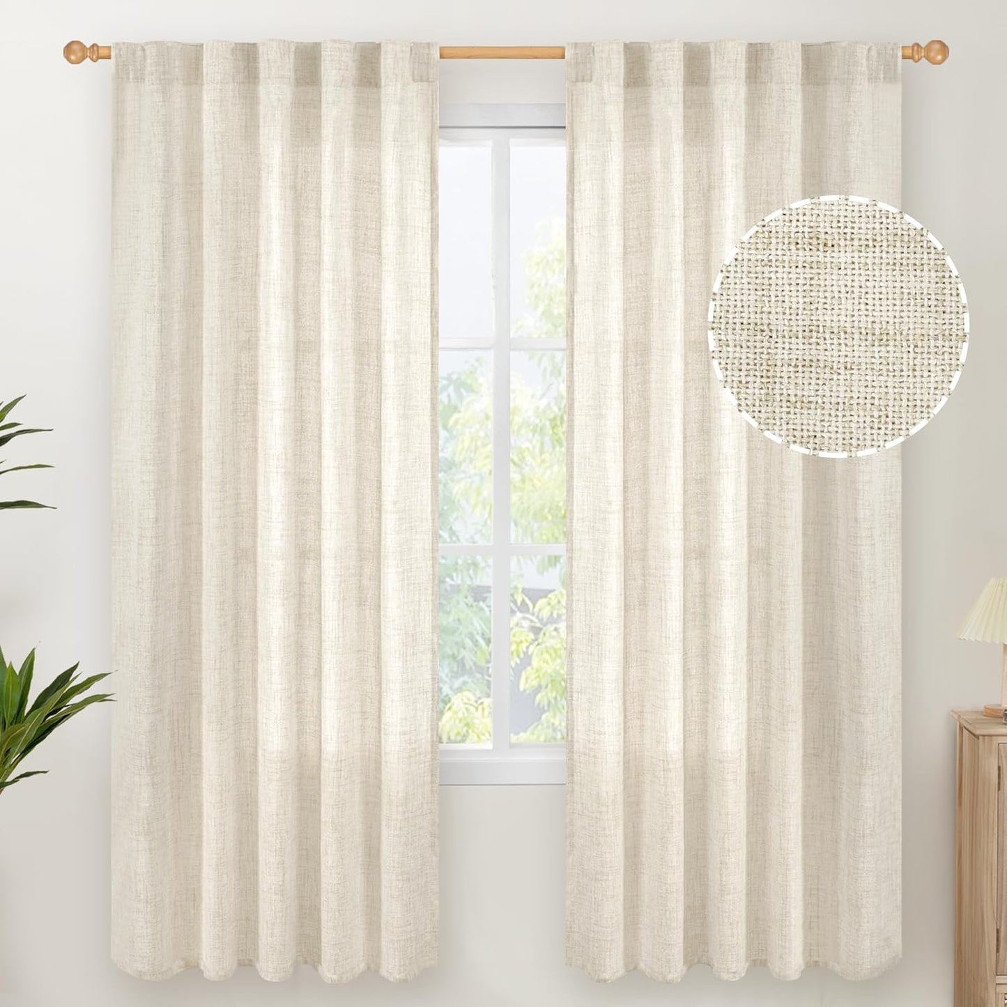 YoungsTex Linen Curtains 72 Inch Length for Living Room - Light Filtering Window Drapes with Back