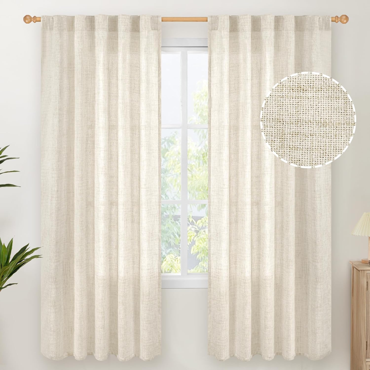 YoungsTex Linen Curtains 72 Inch Length for Living Room - Light Filtering Window Drapes with Back