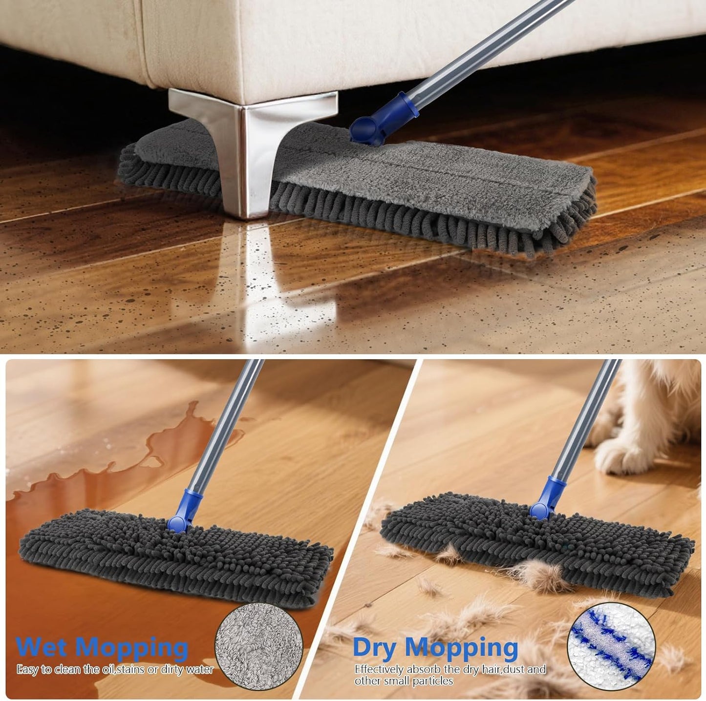 Masthome Microfiber Mops for Floor Cleaning,Dust Mop with 4 Reusable Pads,Flat Flip Mops for Wet &