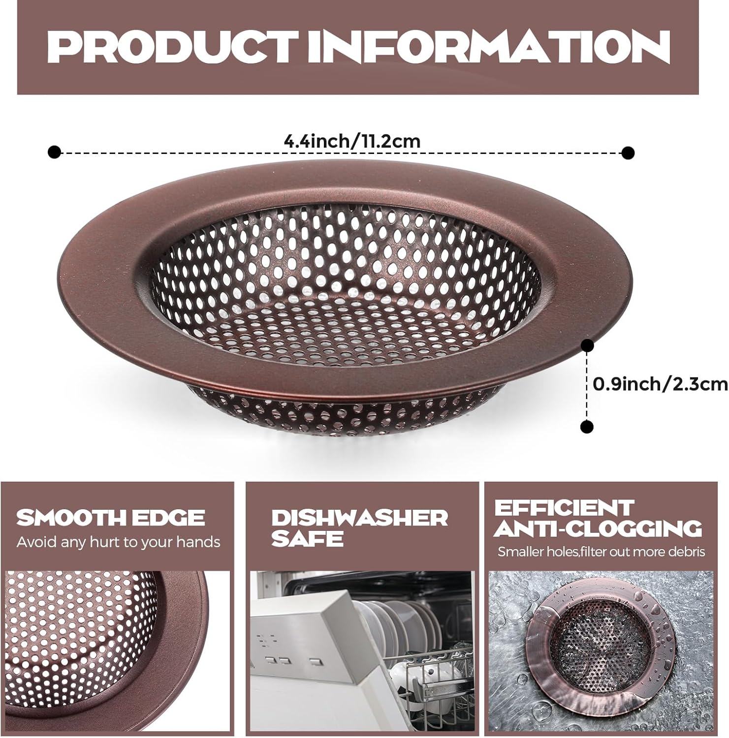 Retisee 2 Pcs Sink Strainer Stainless Steel Kitchen Sink Drain Strainer Basket Cover Mesh Hair Food